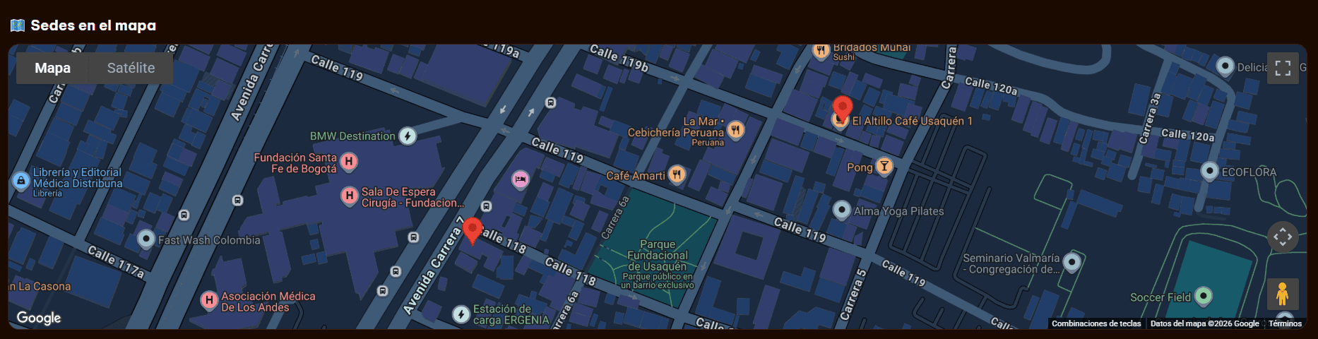 Mapa con la ubicación de cada sede de la franquicia